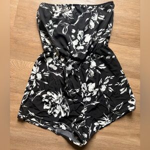 Floral Black and White Women's Romper